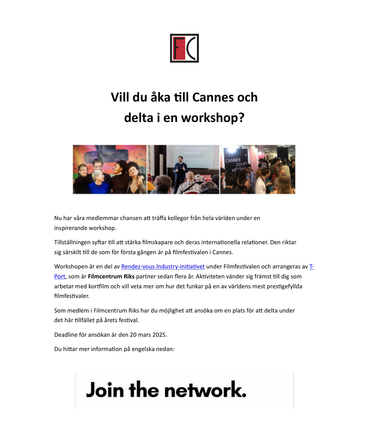 Workshop i Cannes – nyhetsbrevet, sida 1