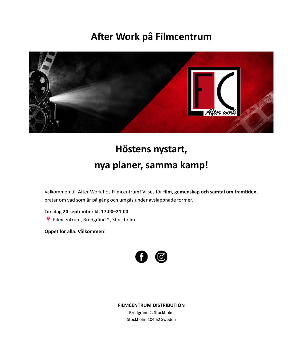 After work på Filmcentrum – nyhetsbrevet, sida 1